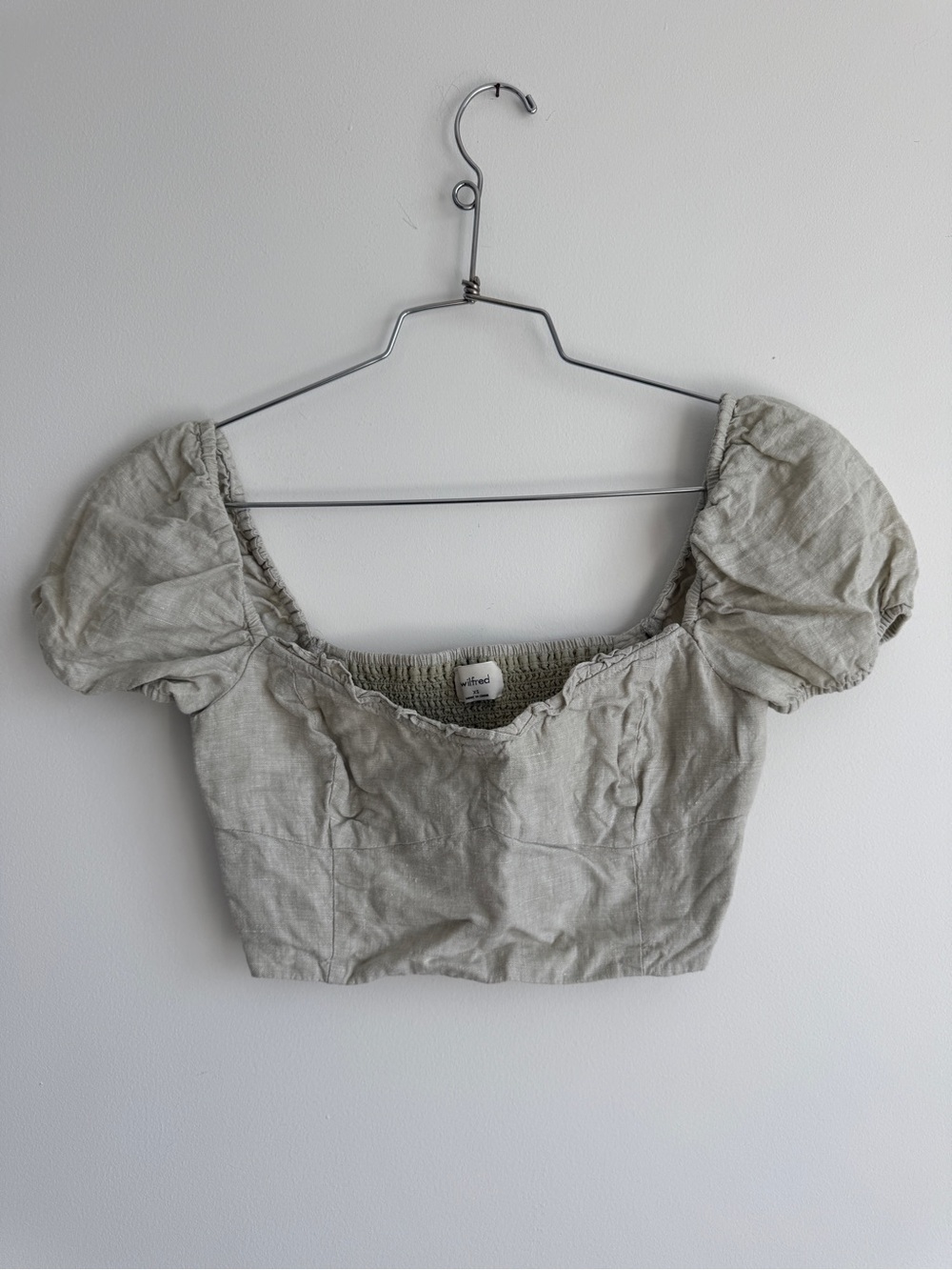 Aritzia Wilfred Wander Linen Cropped Bustier Short Sleeve Blouse Green XS